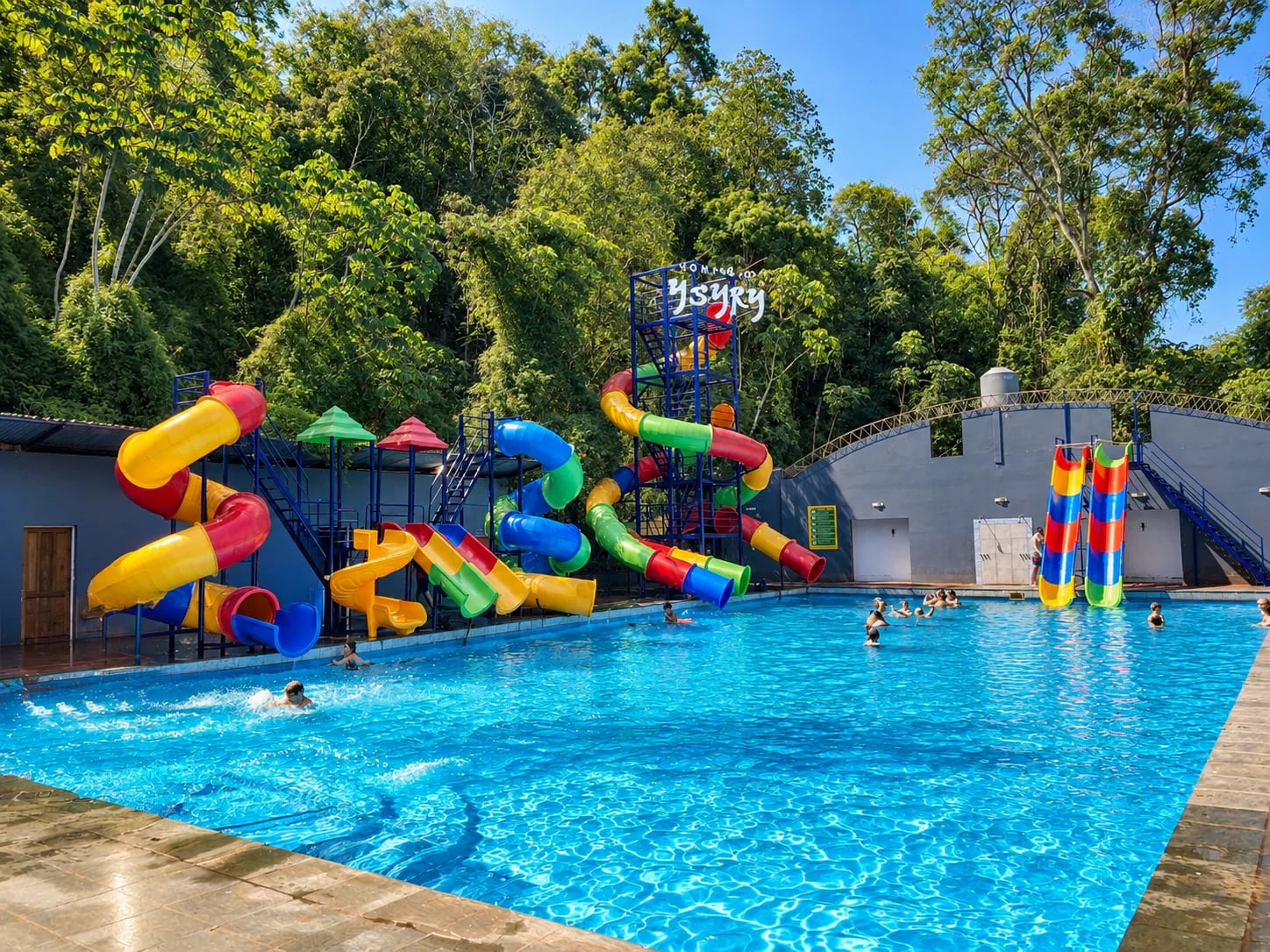 Piscina con juegos acuáticos en Complejo Ysyry